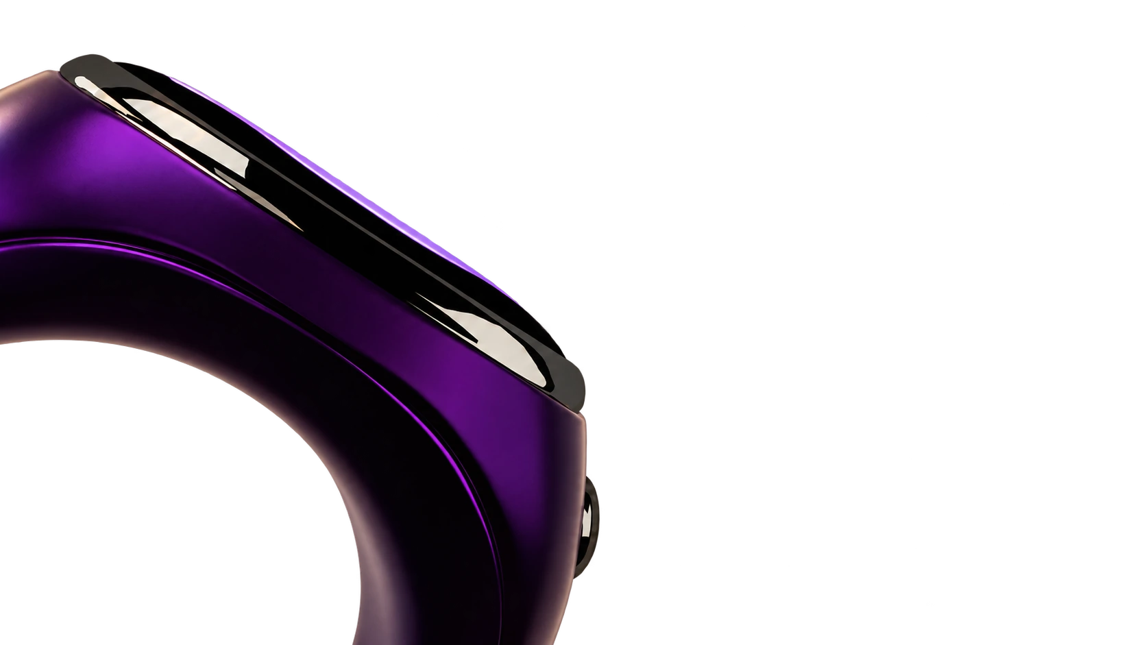 Close-up of the violet ring's sculpted body and polished display edge