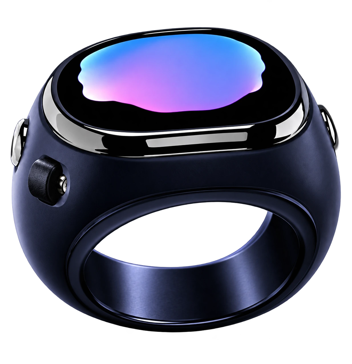 Midnight blue Soliman Ring with luminous blue and violet display