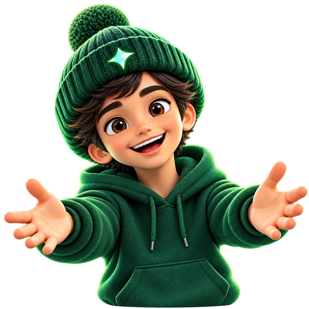 Omar, a Qareen character wearing a green star beanie